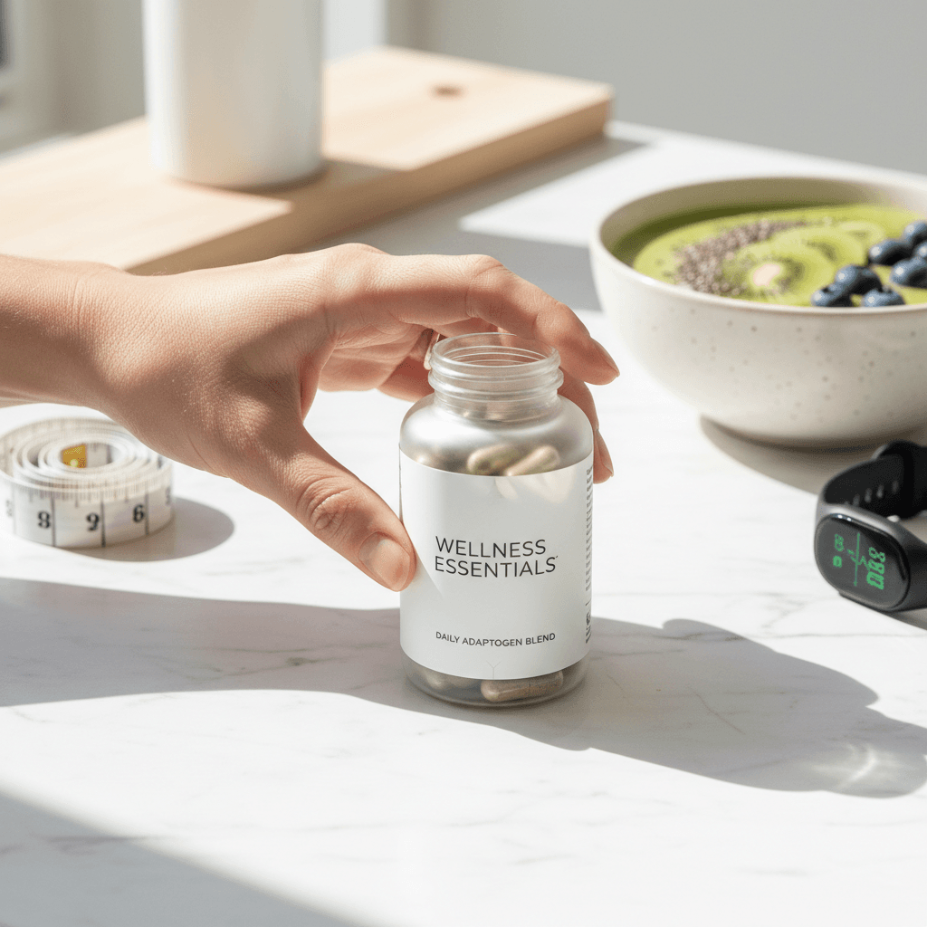 Premium health and wellness product displayed with natural lighting
