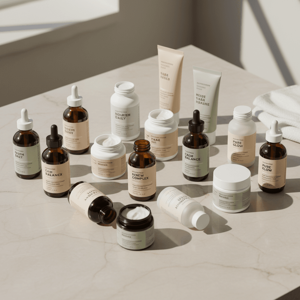 Product flat-lay arrangement overhead view